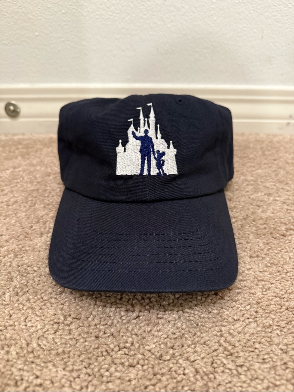 Disney ‘Walt and Mickey’ Navy Baseball Hat with White Castle Embroidery Strapbac